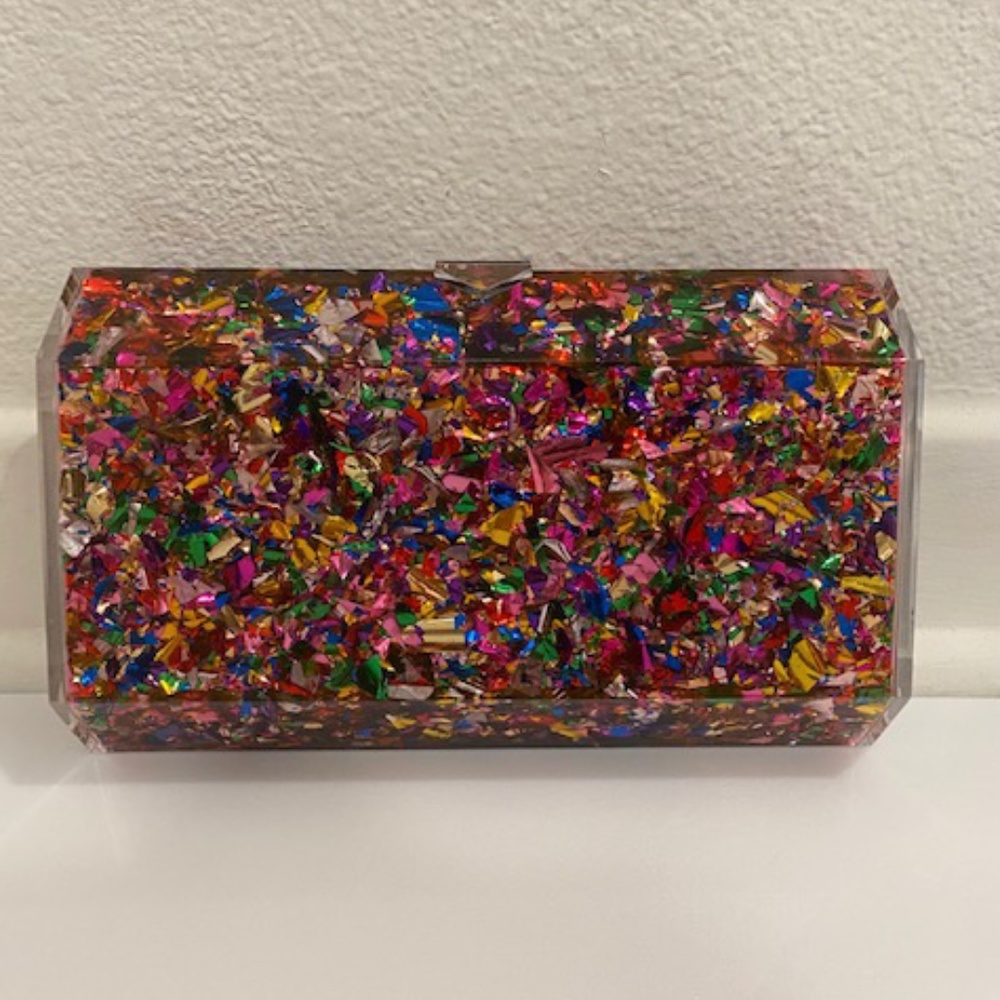 New - Festive Confetti Lucite Clutch Handbag